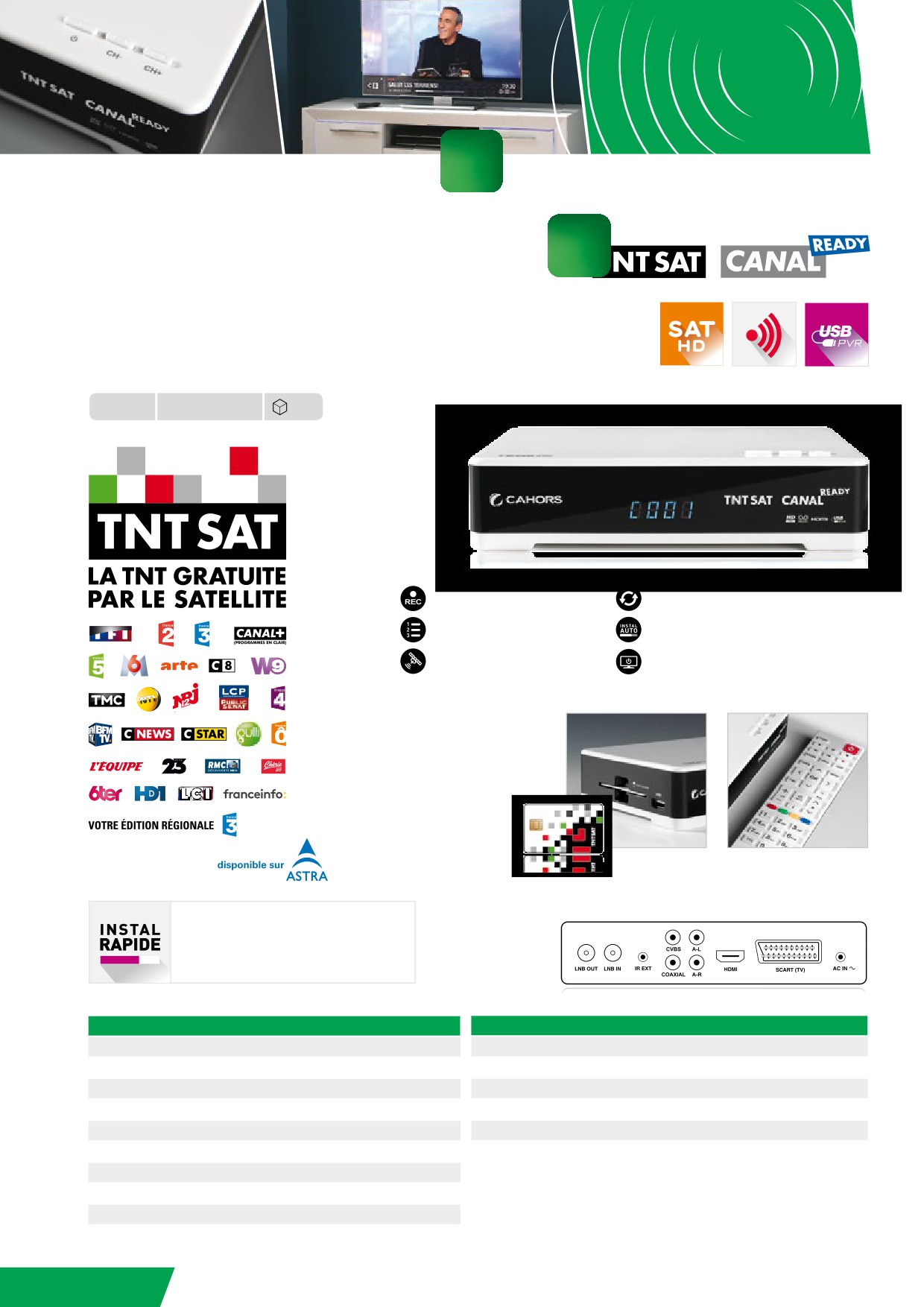 Pack Décodeur TV Cahors Teox HD TNTSAT + Carte TNTSAT + Disque Dur Externe  1 Téra